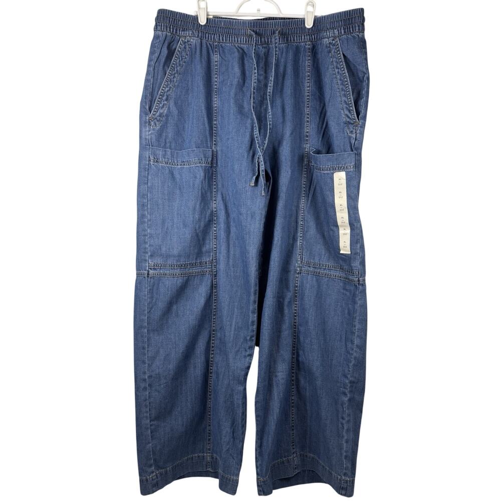 Banana Republic Wide Leg Mid Rise Jeans Womens XL Tall Pull On Tie Waist Elastic